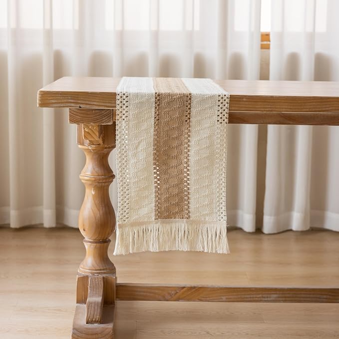 Keketoarrange Boho Macrame Table Runner 12x108 Inch | Woven Burlap Rustic - Image 4