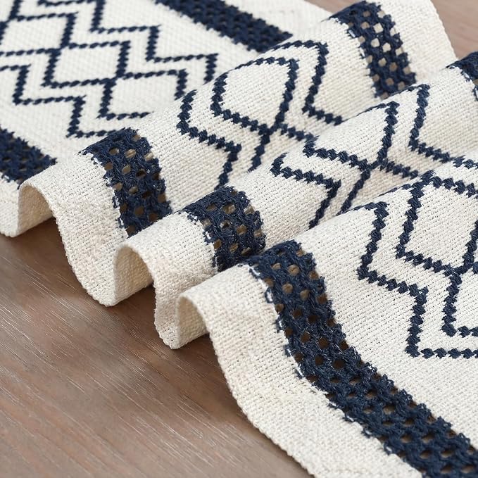 Artoid Mode Dark Blue Stripe Diamond Woven Table Runner 12x72 Inch | Holiday - Image 6