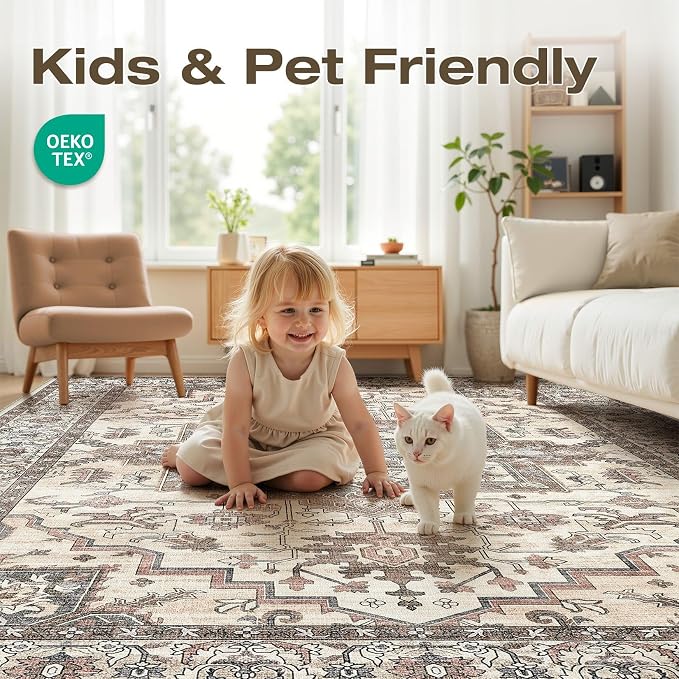 5x7 Area Rugs Living Room: Washable Vintage Rug Large Non-Slip Stain Resistant - Image 3