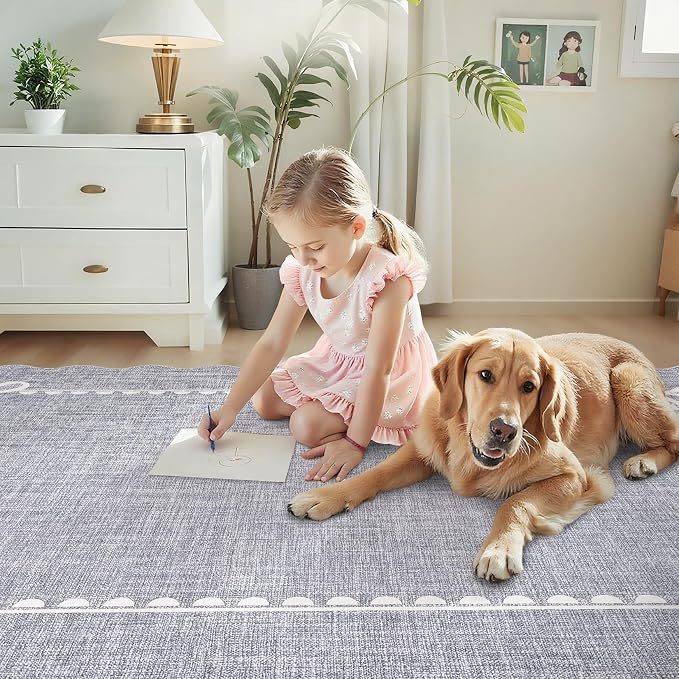 GarveeHome Scalloped Bow Rug for Living Room, Solid Grey Rug for Dorm, Washable - Image 9