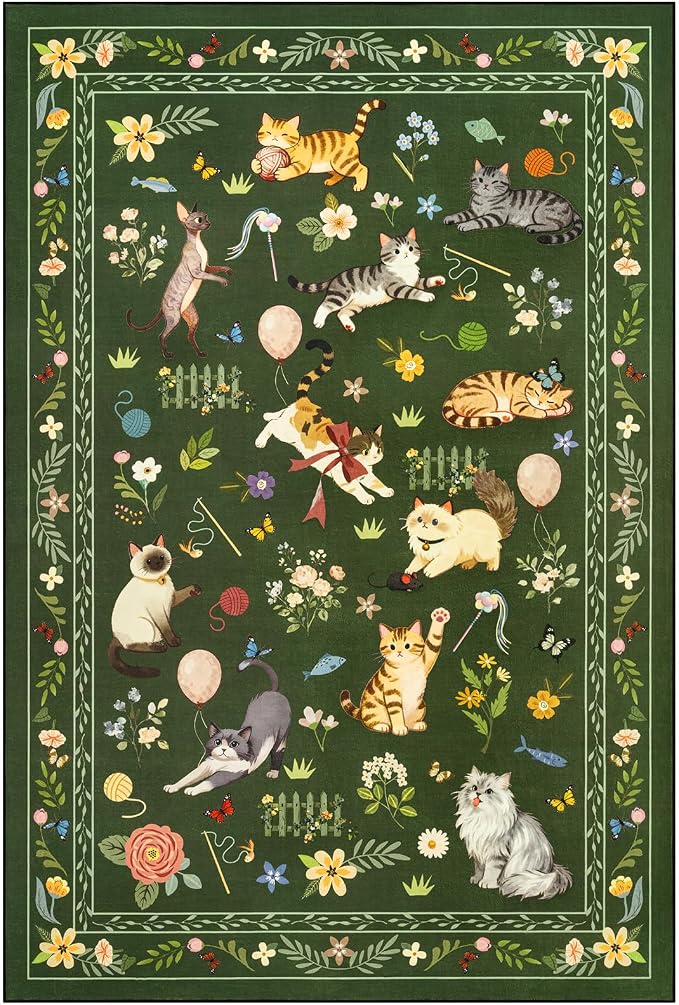 Unirea 3x5 Dark Green Cat Area Rug - Image 2