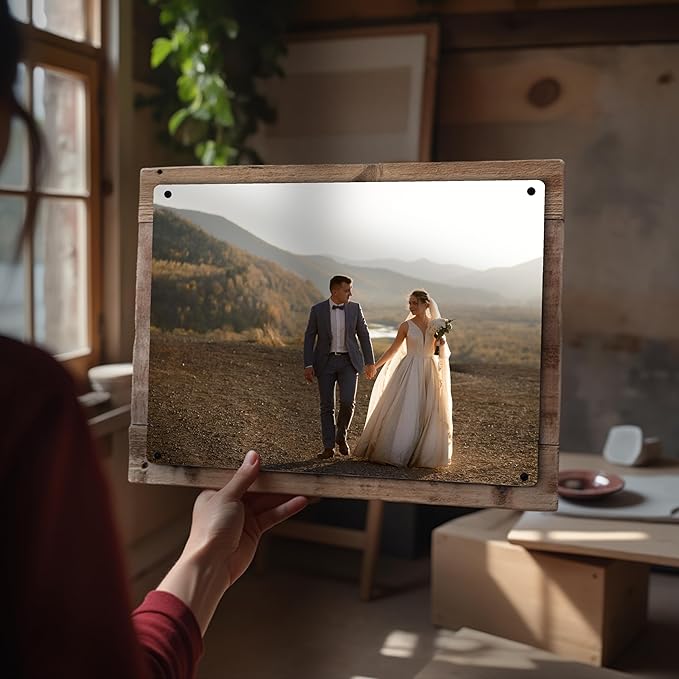 MUNDAZE Custom Portrait Metal Print on Reclaimed Wood Pallet Frame – Personalized Family Photo Gift – Glossy Aluminum Wall Art Keepsake – Made and Shipped in USA (16 x 12)