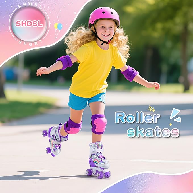 Girls Roller Skates for Kids Beginners 4 Size Adjustable Roller Skates, Light UP 8 Wheels for Girls Roller Skate Fun Illuminating Roller Skate for Kids Boys patines para niñas