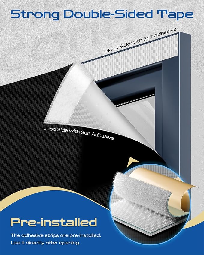 27" W x 60" L 100% Portable Blackout Curtains, Total Darkness No-Drill Black Out Window Cover,Temporary Blackout Shades with Hook & Loop Tape, for Bedroom, Nursery, Dorm, Travel (Black)