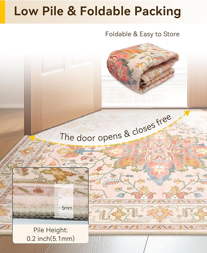 RELEANY Area Rugs 4'x6' Washable Non-Slip, Floral Vintage Distress Medallion - Image 6