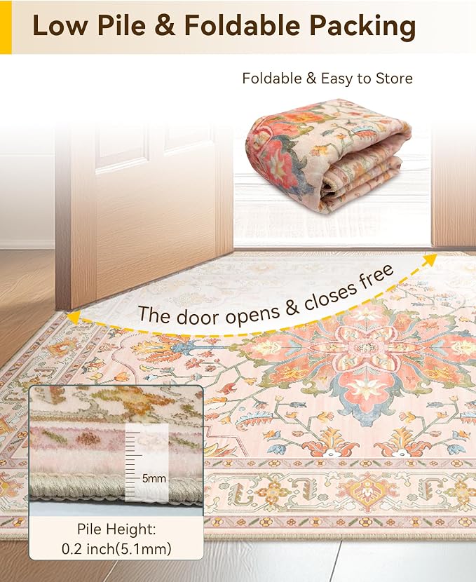RELEANY Area Rugs Runner 2'x8' Washable Non-Slip, Floral Vintage Distress - Image 4