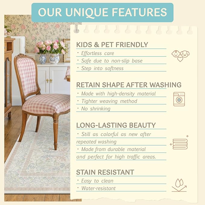 Washable Blue and Pink Rug 5x7 - Image 7