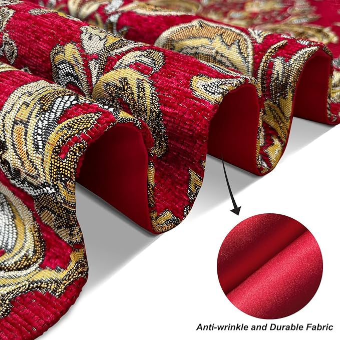 Jacquard Red Table Runner 120" Long Chenille Decor - Image 6