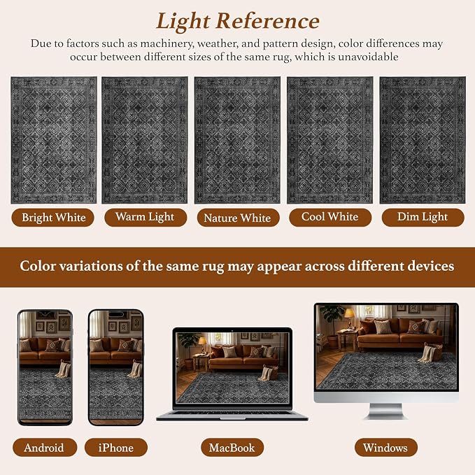 LIANLAM 8x10 Washable Area Rug, Vintage Boho Traditional Pattern, Non-Slip - Image 8