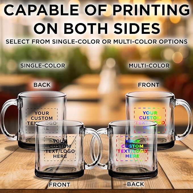 Custom Libbey Clear Glass Coffee Mugs 13 oz. Set of 10, Personalized Bulk Pack - Perfect for Coffee, Tea, Espresso, Hot Cocoa, Other Beverages - Black Bottom