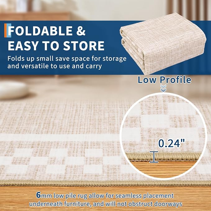 4ft Washable Round Rug for Entryway Modern Checkered Bedroom Circle Rug Non - Image 5