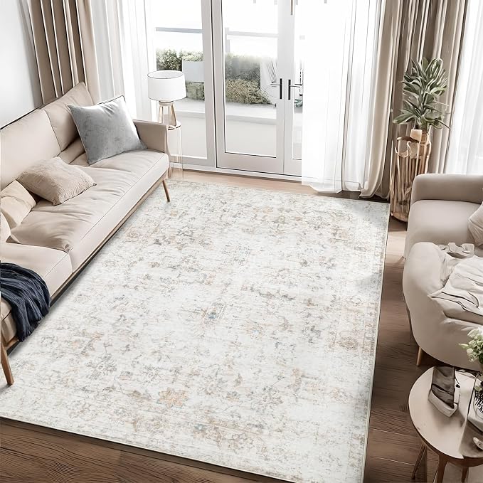 Washable 8×10 Area Rug for Living Room, Vintage Floral Rug Soft Non Slip Stain by Dotiiorug