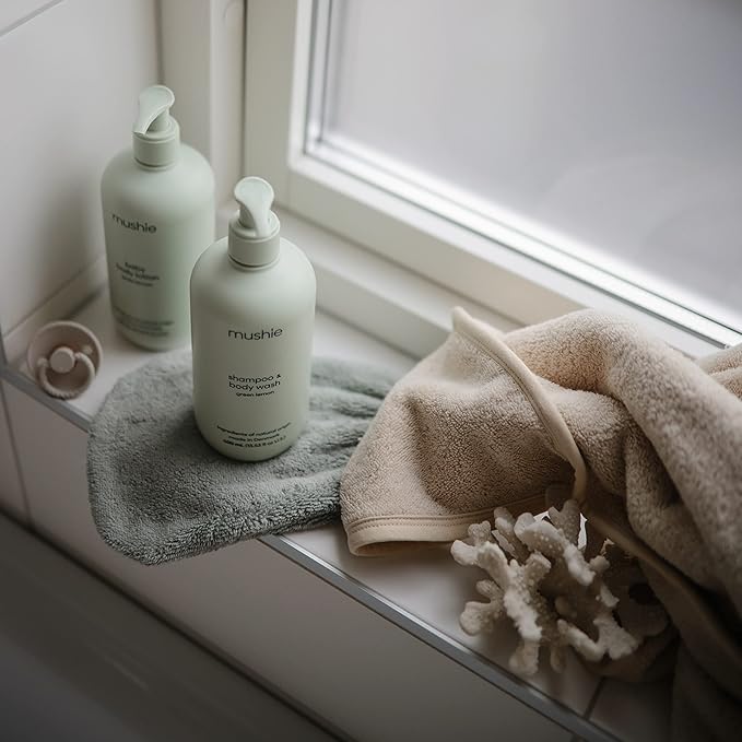 mushie Baby Bath Mitt | Organic Cotton | Pack of 2 (Moss)