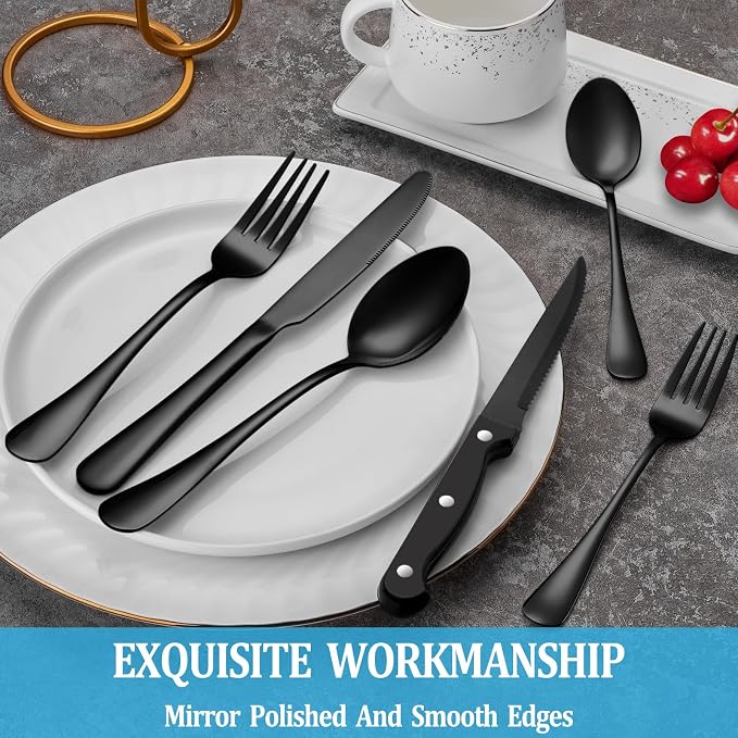 24 Pcs Black Silverware Set - Image 4