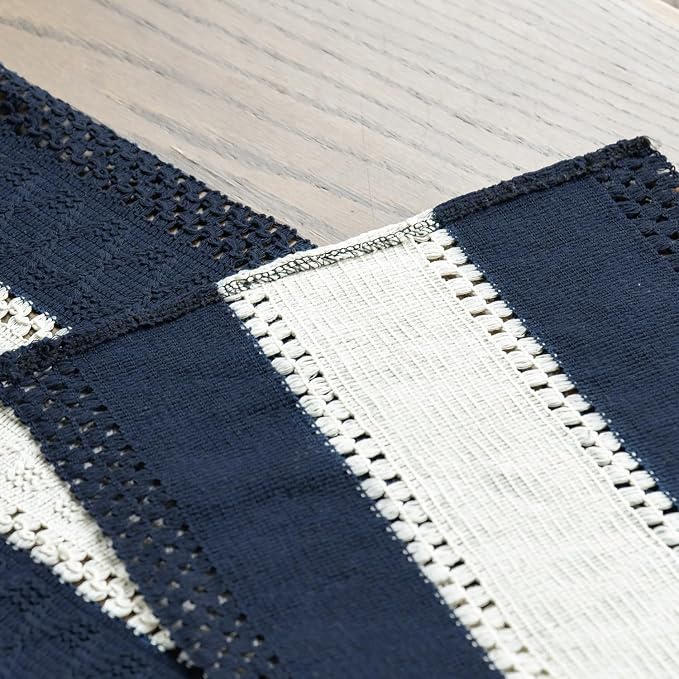 Artoid Mode Dark Blue Farmhouse Woven Table Runner 12x108 Inch | Seasonal - Image 5