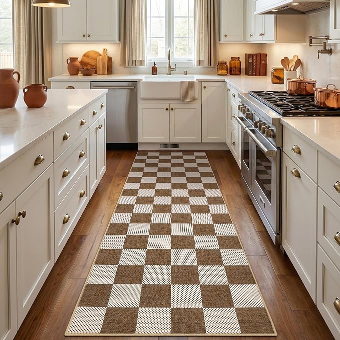 GarveeHome Checkered Terracotta Brown 4x6 Washable Rug Geometric Diamond Dot - Image 4