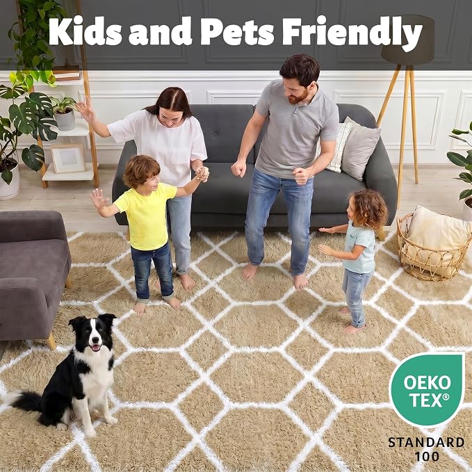 ONASAR 8x10 Area Rugs for Living Room, Fluffy Beige and White Bedroom Rug - Image 4