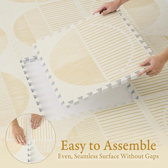 PopsyKosy Super 1 Inch Thick Premium Quality Exercise & Baby Foam Play Mats - Expandable & Large Non-Toxic Odorless Floor Mat - 6 Tiles Spacious 6x4ft - Peel-Resistant - Ecru Linen