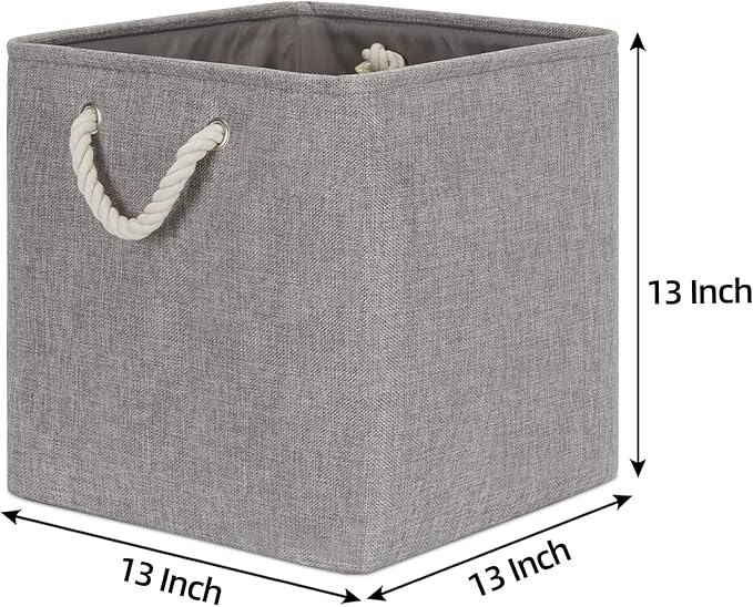 Bidtakay Grey Baskets Foldable Storage Cube Bins 13x13x13 Cube Storage Organizer Closet Set of 3 Fabric Storage Baskets for Home Office Large Baskets for Nursery Baby Toy Storage