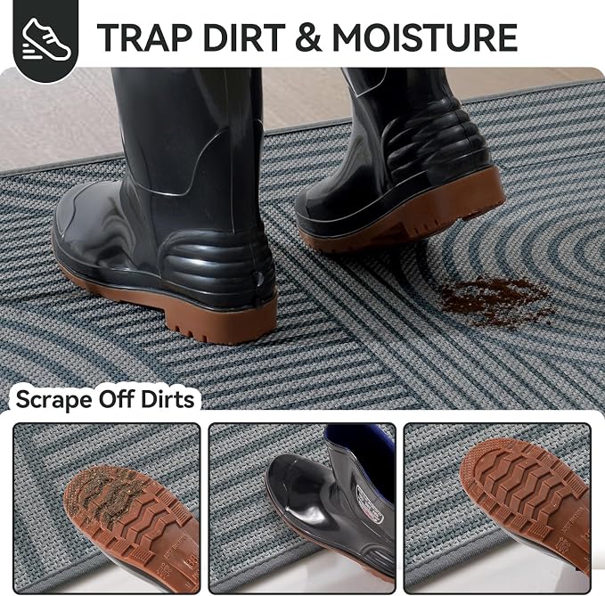 Front Door Mat 17''x30'', Absorbent Dirt Resist Washable Non Slip Low-Profile - Image 4