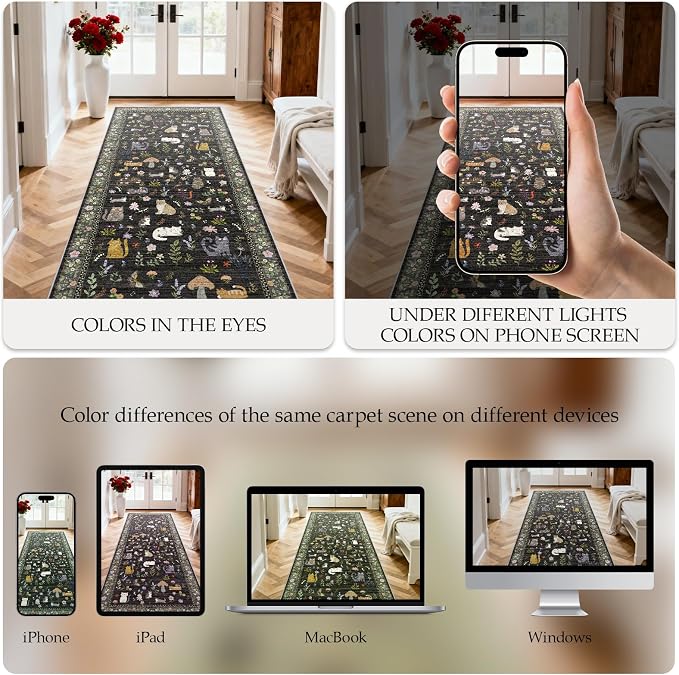 2x12 Washable Rug Runner, Non Slip Low Pile Hallway Cat Runner Rug, Stain - Image 3