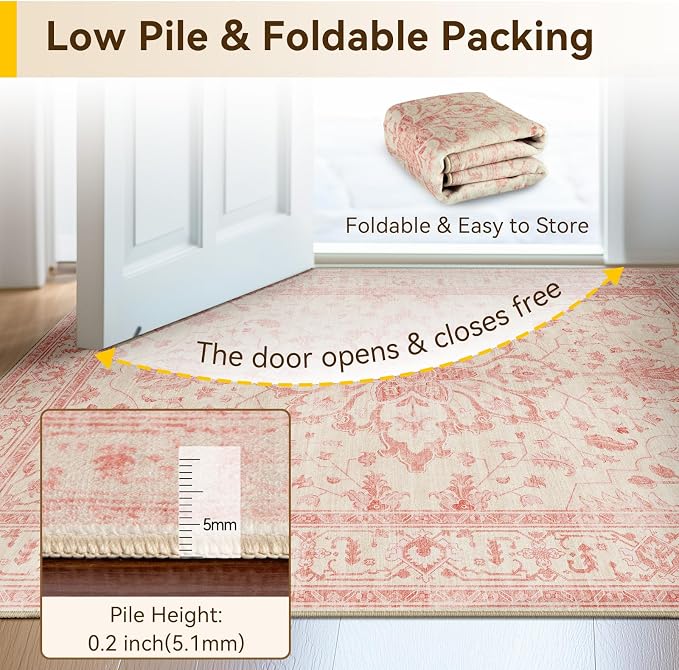RELEANY Area Rugs 8'x10' Washable Non-Slip, Floral Vintage Distress Medallion - Image 4