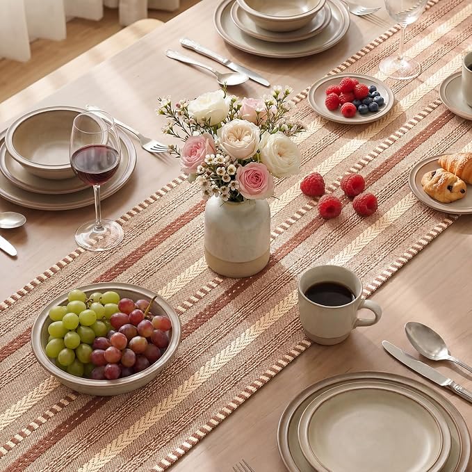 Artoid Mode Caramel Farmhouse Stripe Braided Table Runner 12x90 Inch | Holiday - Image 4