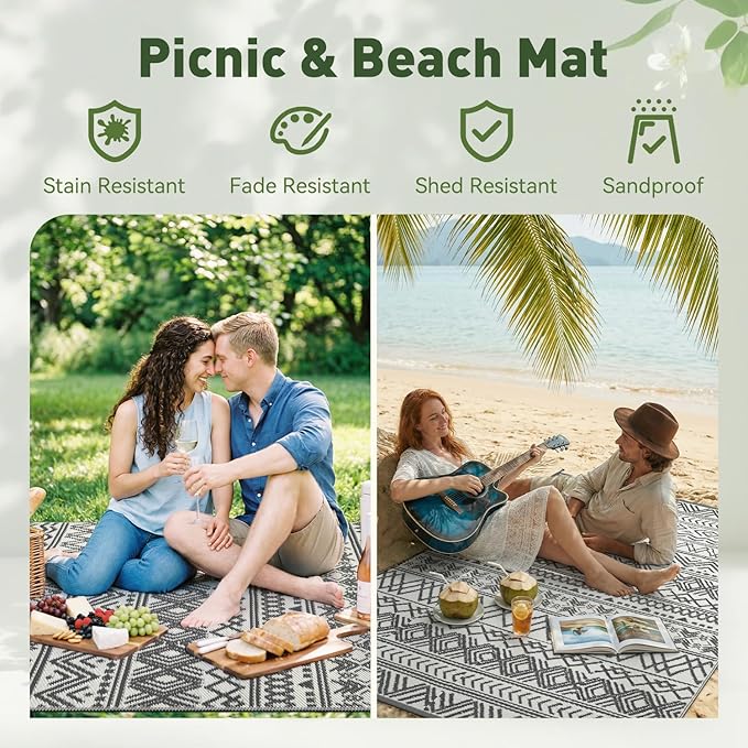 MontVoo Outdoor Rug Carpet Waterproof 10x14 Outdoor Patio Rug Mat Reverisble - Image 5