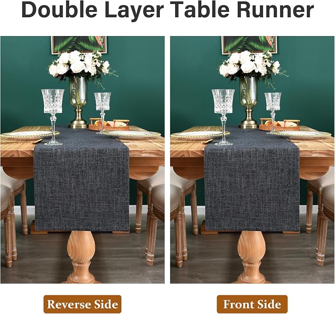 NEWISHER Reversible Double Layer Table Runner Faux Linen Fabric 13x36inch | - Image 5
