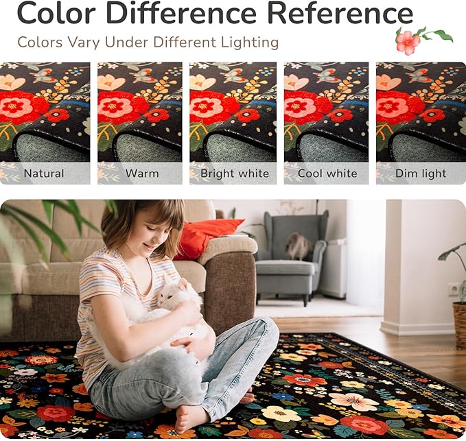 2x6 Area Rugs for Living Room Vacuum-Friendly Machine Washable Area Rug Flower - Image 6