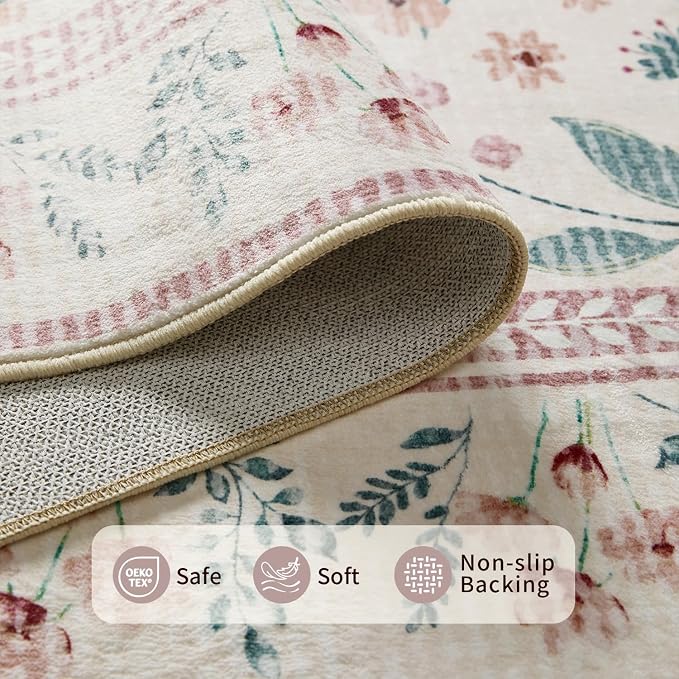 Rugxara 2x6 Floral Runner Rug, Washable Runners - Image 4