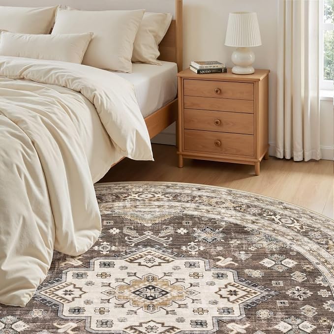 6ft Round Vintage Living Room Area Rug - Image 3