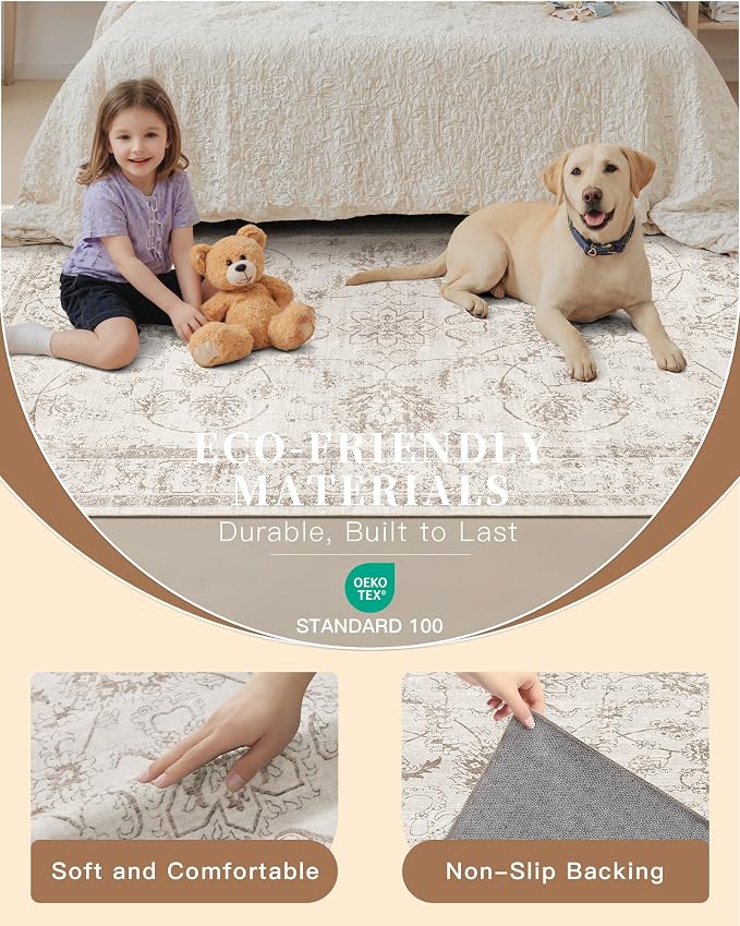 Madane Washable Area Rug 4x6, Low Pile Stain Resistant Vintage Area Rugs - Image 5