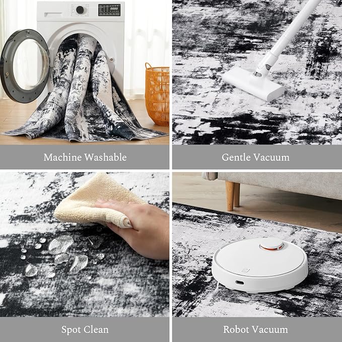Rugflix 10x14 Area Rugs for Living Room, Big Washable Dark Carpet Non-Slip for - Image 4
