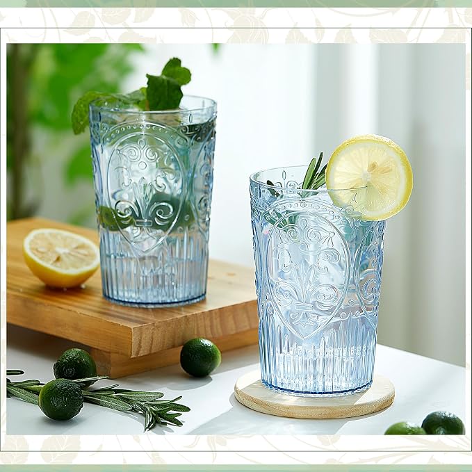 100 Pcs 16 oz Plastic Vintage Drinking Glasses Stemless Ribbed Highball Glasses - Image 4