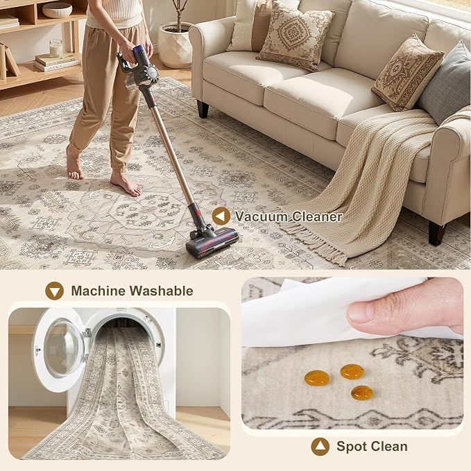 5x7 Washable Area Rug, Large Rugs - Image 2
