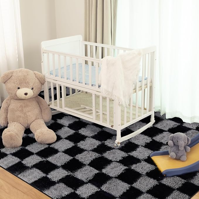 Super Soft Rug for Bedroom, 3x5 Ft Grey and Black Area Rug Classic Checkered - Image 4