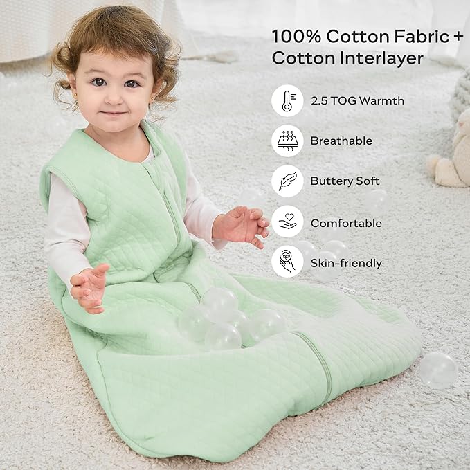 JELLYMONI Baby Sleep Sack TOG 2.5, 18-24 Months Winter Baby Wearable Blanket, 100% Cotton Infant Sleeping Sack 2-Way Zipper Warm Quilted Sleepsack