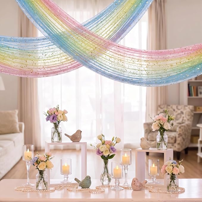 Artoid Mode Gold Gauze Table Runner 120 Inch 10FT, Rainbow Glitter Metallic - Image 7