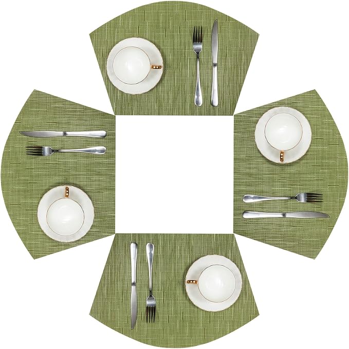 SHACOS PVC Woven Vinyl Wedge Placemats Set of 4 Round Table Placemats Wipe by SHACOS