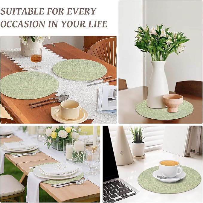 13" Round Placemats Set of 6, Reversible Faux Leather Heat Resistant Table Mats - Image 7