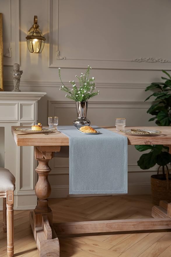 Burlap Style Farmhouse Table Runner, 14x108 Inches Light Dusty Blue | Thick - Image 3