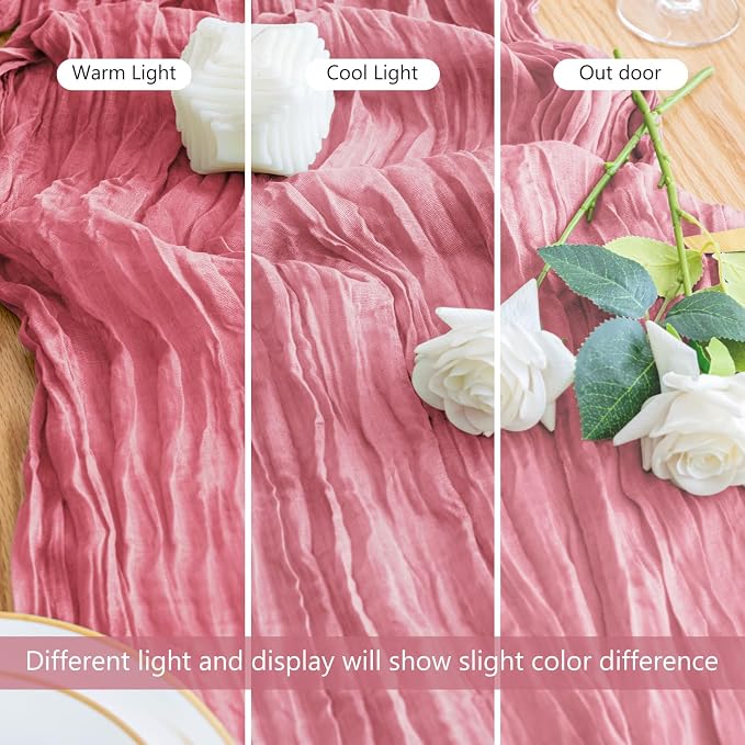 Cheesecloth Table Runner 10FT 12Pcs Pink Boho Gauze Rustic Sheer Runners | - Image 8