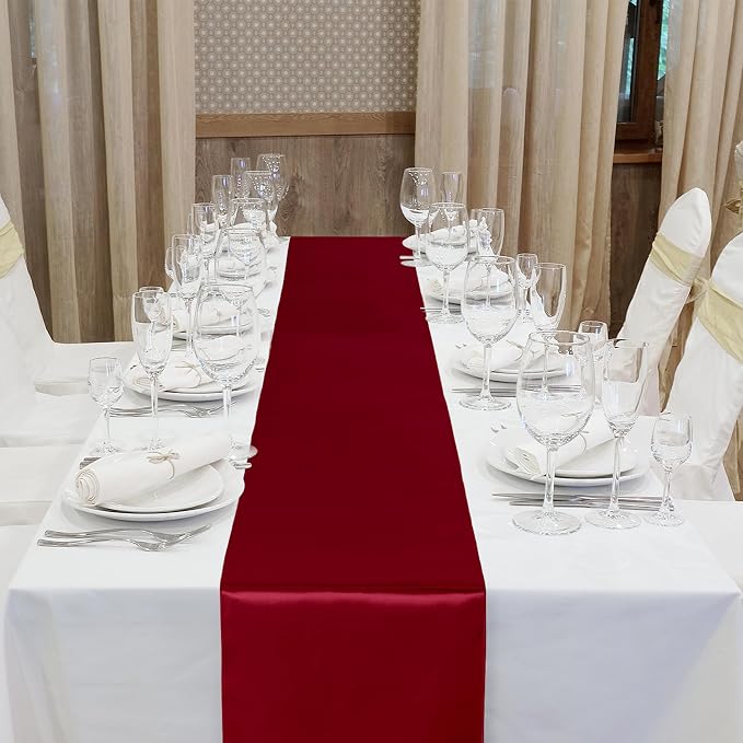 Aneco 12 Pack Satin Table Runner 12 x 108 Inch Burgundy Long Wedding Satin Silk - Image 4