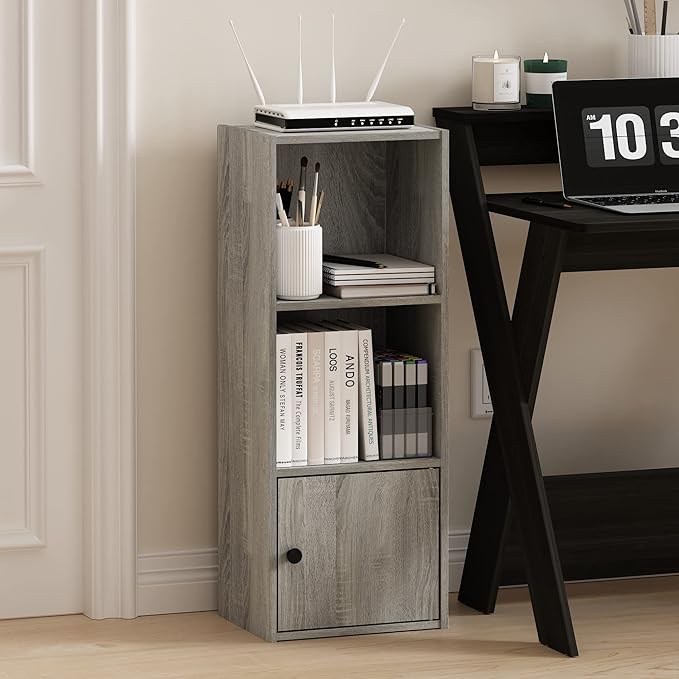 Furinno Luder Shelf Bookcase with 1 Door Storage Cabinet, French Oak