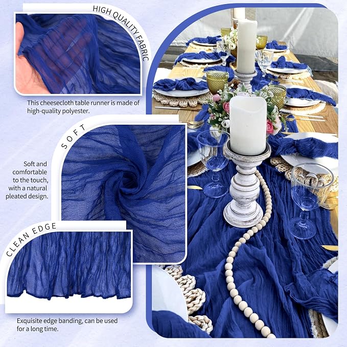 4 Pack Cheesecloth Table Runner 10FT Royal Blue Table Runner Boho Gauze Cheese - Image 3