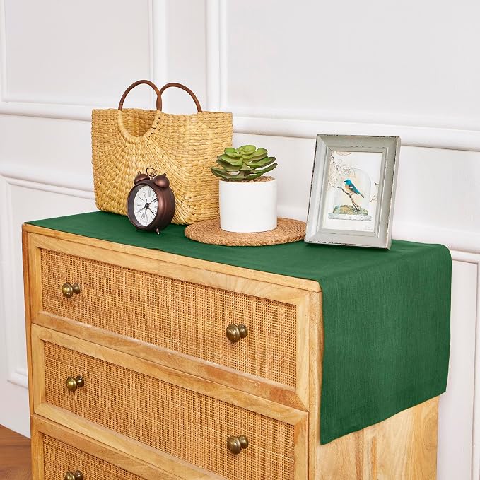 Solino Home 100% Pure Linen Table Runner Pine Green Woven, Fete 14 x 60 in | - Image 4