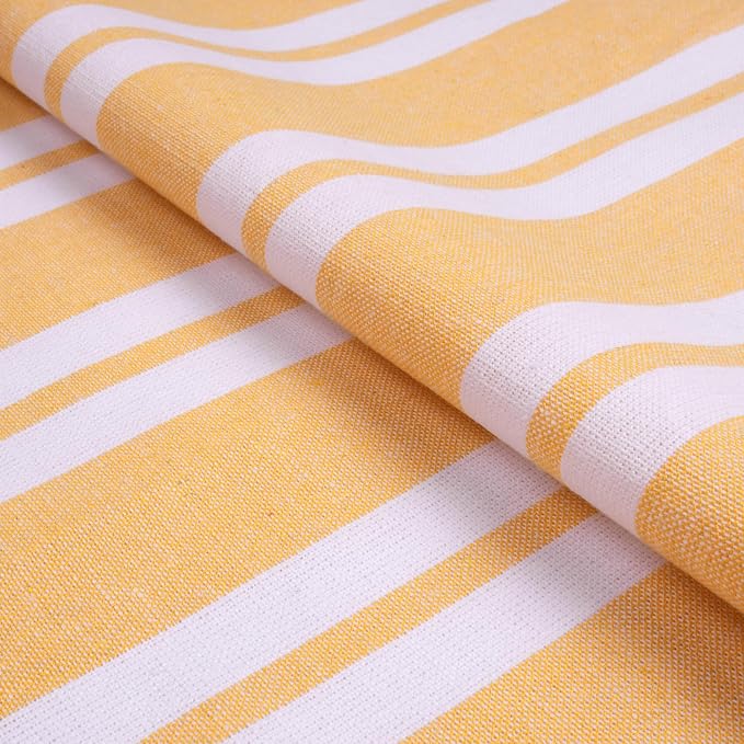 Encasa XO Table Runner, Woven Cotton Dining Runner 13"x59" Franca Yellow Stripes - Image 6