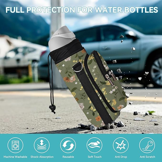 25/32/40/64oz Water Bottle Bag Holder Carrier-Insulated Crossbody Sling Case Sleeve with Strap & Pockets for Men Women Gym Cycling Travel Walking Hiking Camping