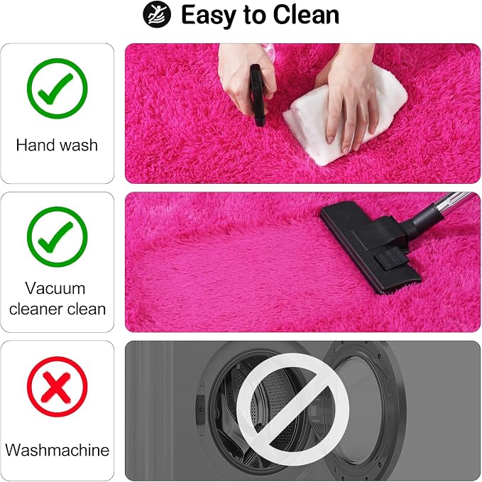 qulint 5x7 Area Rug for Living Room, Fluffy Hot Pink Rugs for Bedroom Soft Shag - Image 4
